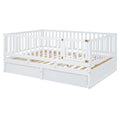 Full Size Wood Daybed With Fence Guardrails And 2 Drawers, Split Into Independent Floor Bed & Daybed, White Old Sku :Lp000882Aak Full White Solid Wood Mdf