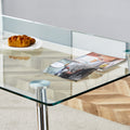 Modern Rectangular Glass Dining Table, Suitable For 4 6 People, With Tempered Glass Countertop And Silver Metal Table Legs, Writing Desk, Suitable For Kitchen, Dining Room And Living Room Transparent Glass