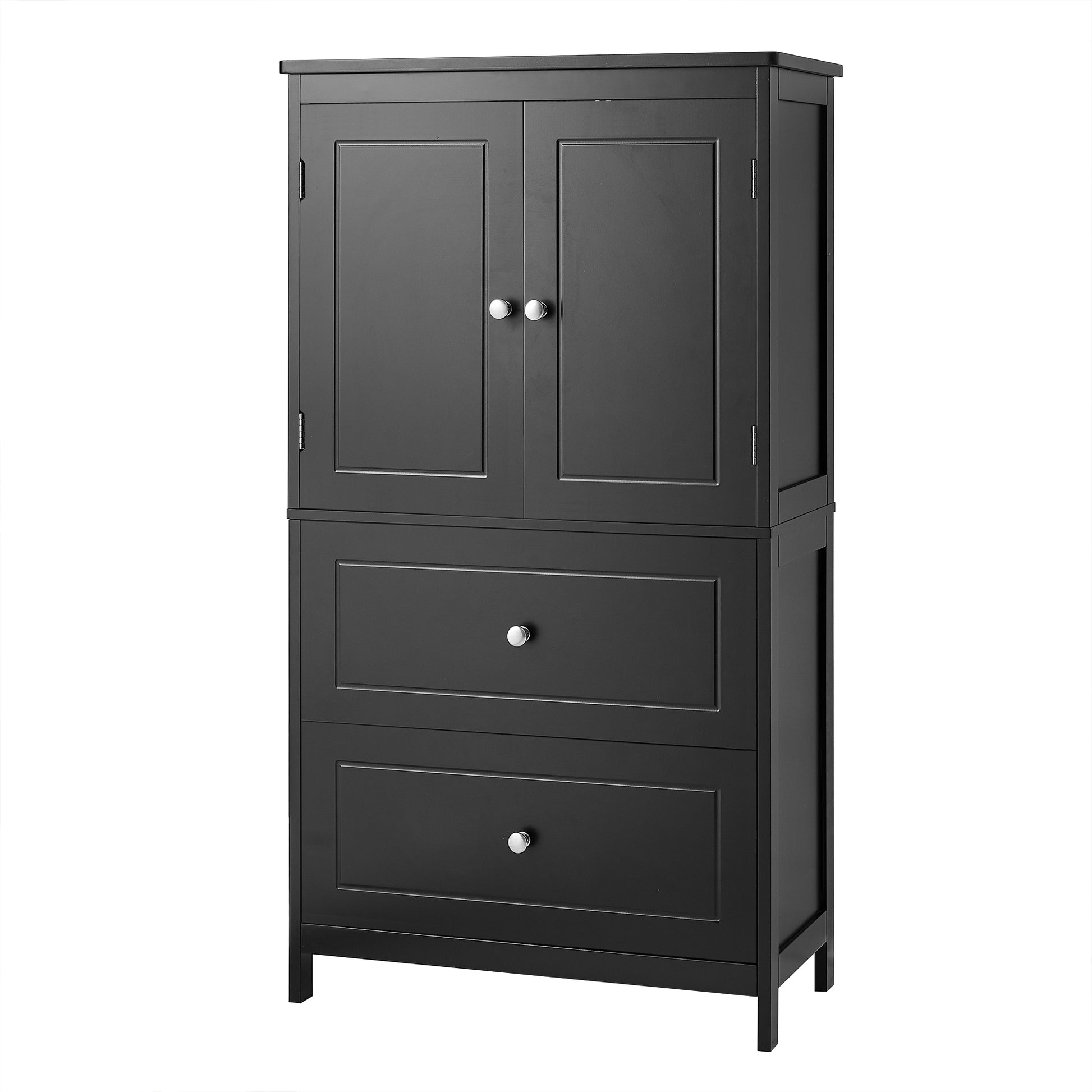 Bathroom Storage Cabinet, Cabinet With Two Doors And Drawers, Adjustable Shelf, Mdf Board, Black Black Mdf