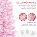 Homcom 6Ft Prelit Snow Flocked Artificial Christmas Tree With Pencil Shape, Pine Realistic Branches, Warm White Led Lights, Auto Open, Pink And White Pink Plastic