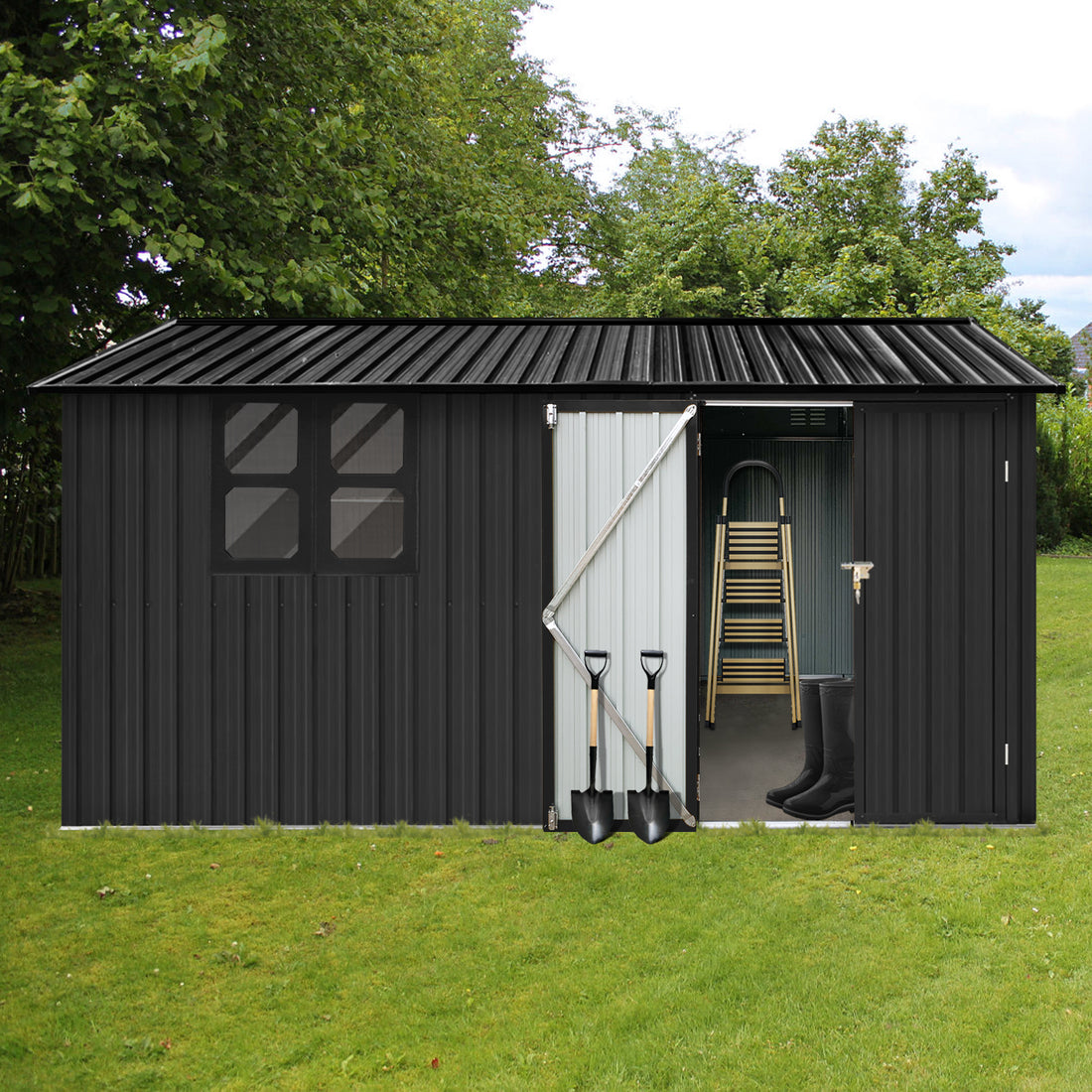 Metal Garden Sheds 10Ftx12Ft Outdoor Black With Window Black Metal