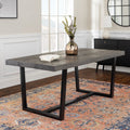 Modern Distressed Solid Wood And Metal Open Frame Dining Table Grey Gray Pine