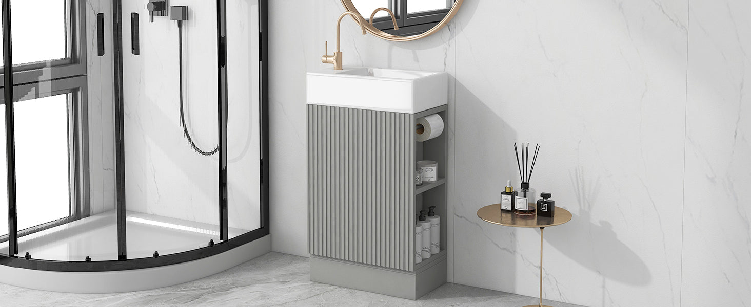 18.6" Bathroom Vanity With Sink, Bathroom Vanity Cabinet With Two Tier Shelf, Left Or Right Orientation, Grey Grey Mdf