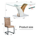Table And Chair Set.Modern Dining Table, Tempered Glass Countertop With Artistic Mdf Legs.Paried With 4 Comfortable Chairs With Pu Seats And Metal Legs. Suitable For Various Decoration Styles. Black Brown,Transparent Seats 4 Mdf Metal