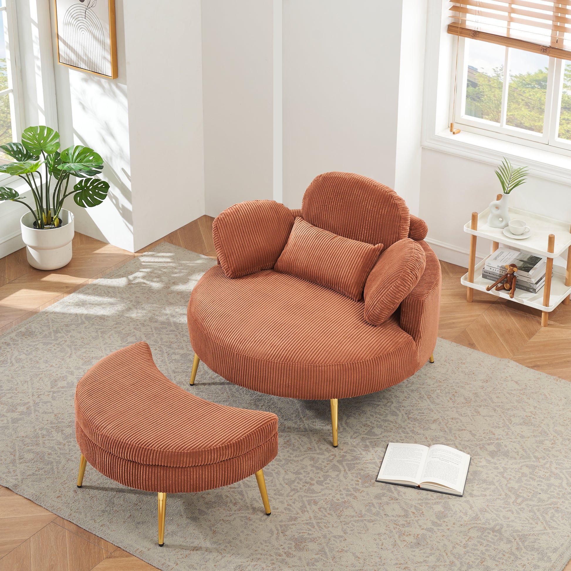 3206 Comfortable Seating Suitable For Small Apartment Bedroom Space Orange Corduroy 1 Seat