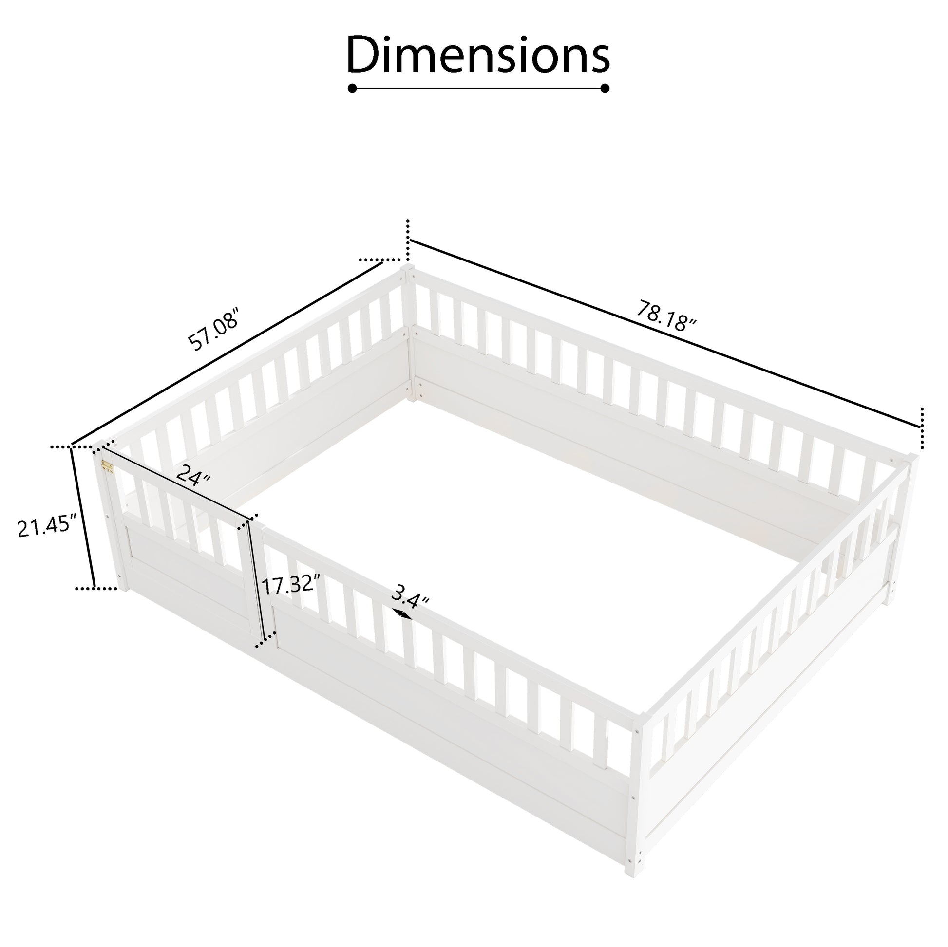 Full Size Floor Bed, Integral Construction With Super High Security Barrier, Door, Children'S Floor Bed Frame, Montessori Wooden Children'S Floor Bed, White Box Spring Required Full White Wood Brown