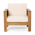 Set Of 2 Outdoor Acacia Wood Club Chairs With Cushions, Teak Beige, 27.75