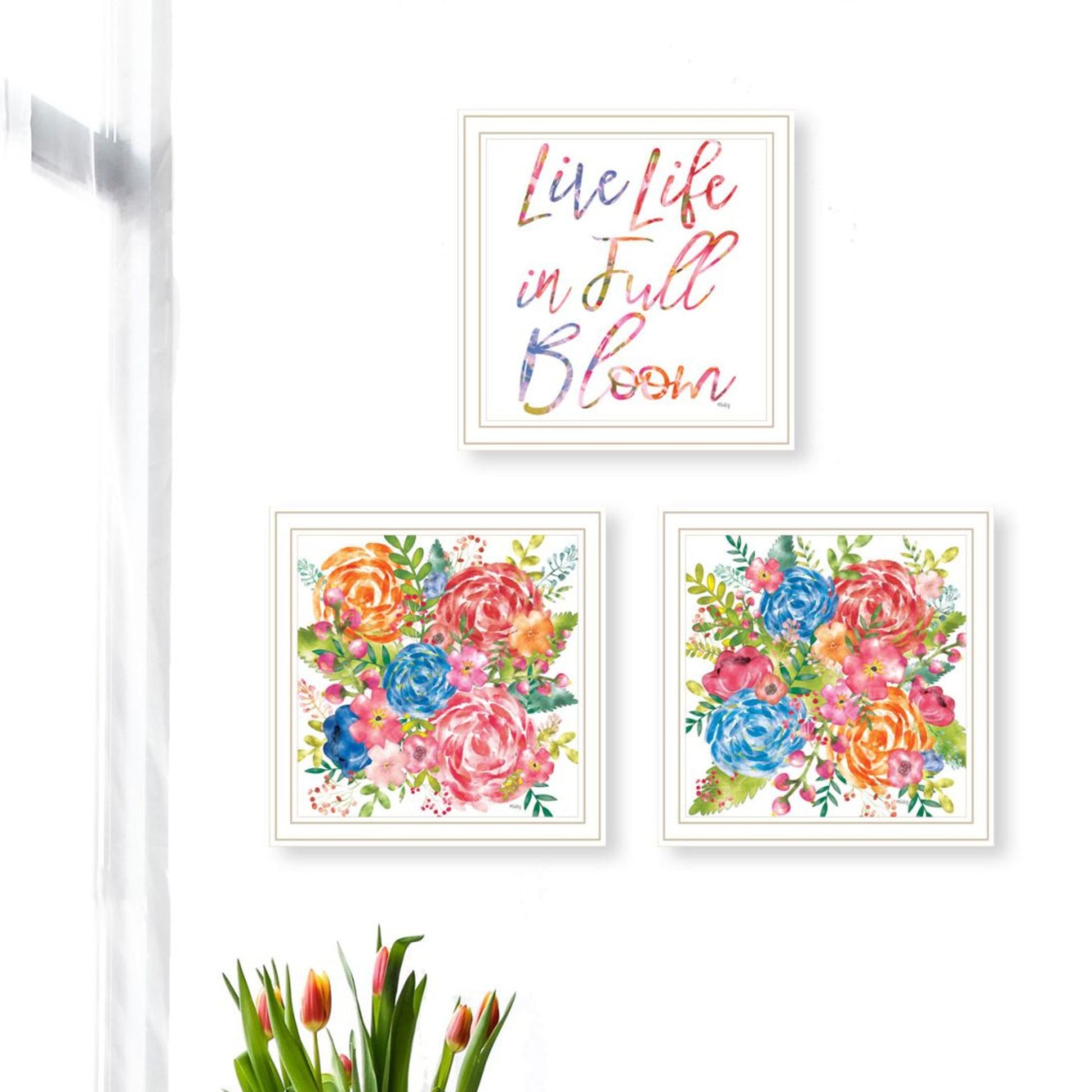 "Live Life In Full Bloom " Framed Wall Art For Living Room, Wall Art Print For Home Decor, Bedroom Wall Art By Heidi Kuntz Multicolor Wood Paper