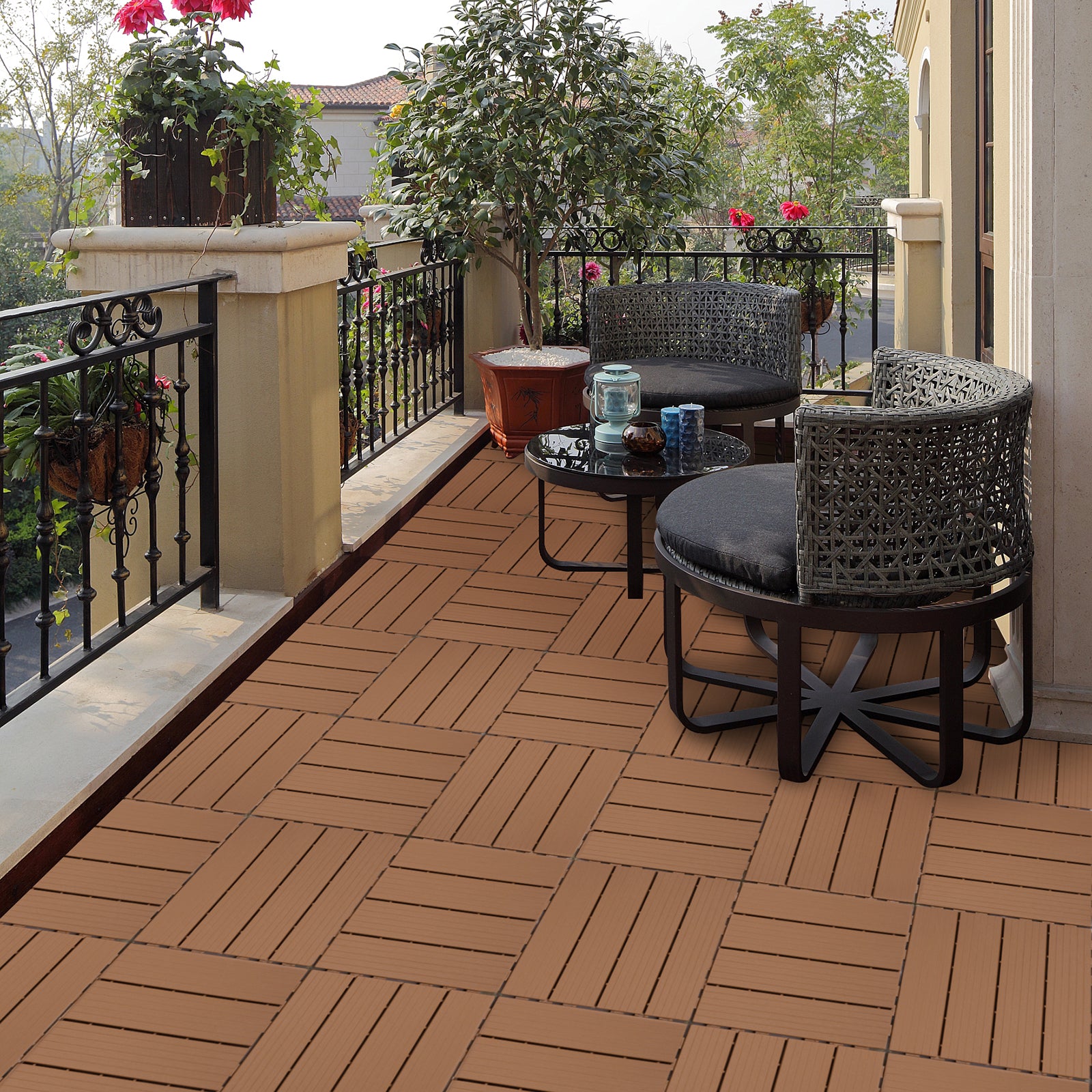 Warm Brown Balcony WPC Deck Tiles