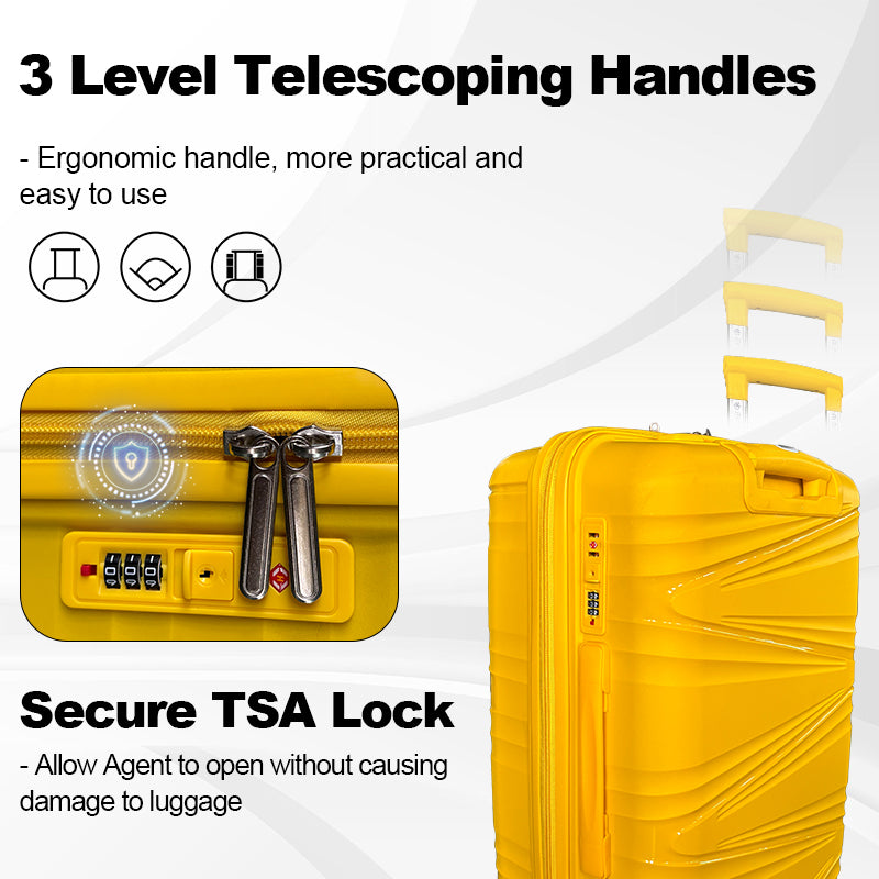 Hardside Luggage Sets 3 Pieces, Expandable Luggages Spinner Suitcase With Tsa Lock Lightweight Carry On Luggage 20Inch 24Inch 28Inch Antique Yellow Polypropylene