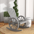 Outsunny Wooden Rocking Chair, Adirondack Rocker Chair W Slatted Design And Oversized Back, Outdoor Rocking Chair With Wagon Wheel Armrest For Porch, Poolside, And Garden, Gray Gray Wood