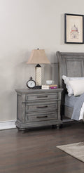 Contemporary Modern Look Antique Gray Oak Finish 1Pc Nightstand Storage Space Bedside Table Oak Veneer Bedroom Furniture Antique Gray 3 Drawers Bedroom Bedside Cabinet