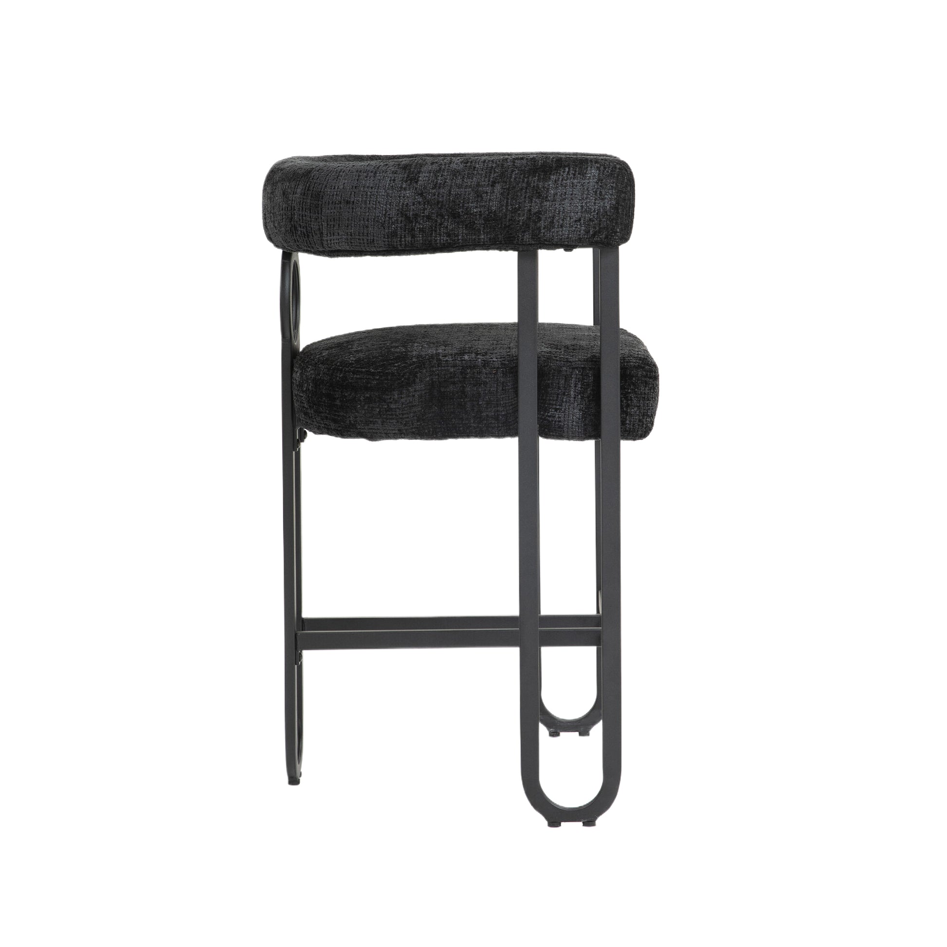 Coolmore Bar Stools Set Of 2, Modern Bar Stool With Back, Black Metal Frames, Upholstered Bar Stools For Kitchen Island, Pub, Club Black Chenille Black Dining Room Foam Chenille