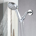 Polished Chrome Wall Mounted Handheld Shower Head With 5 Adjustable Settings And Hose Chrome Stainless Steel