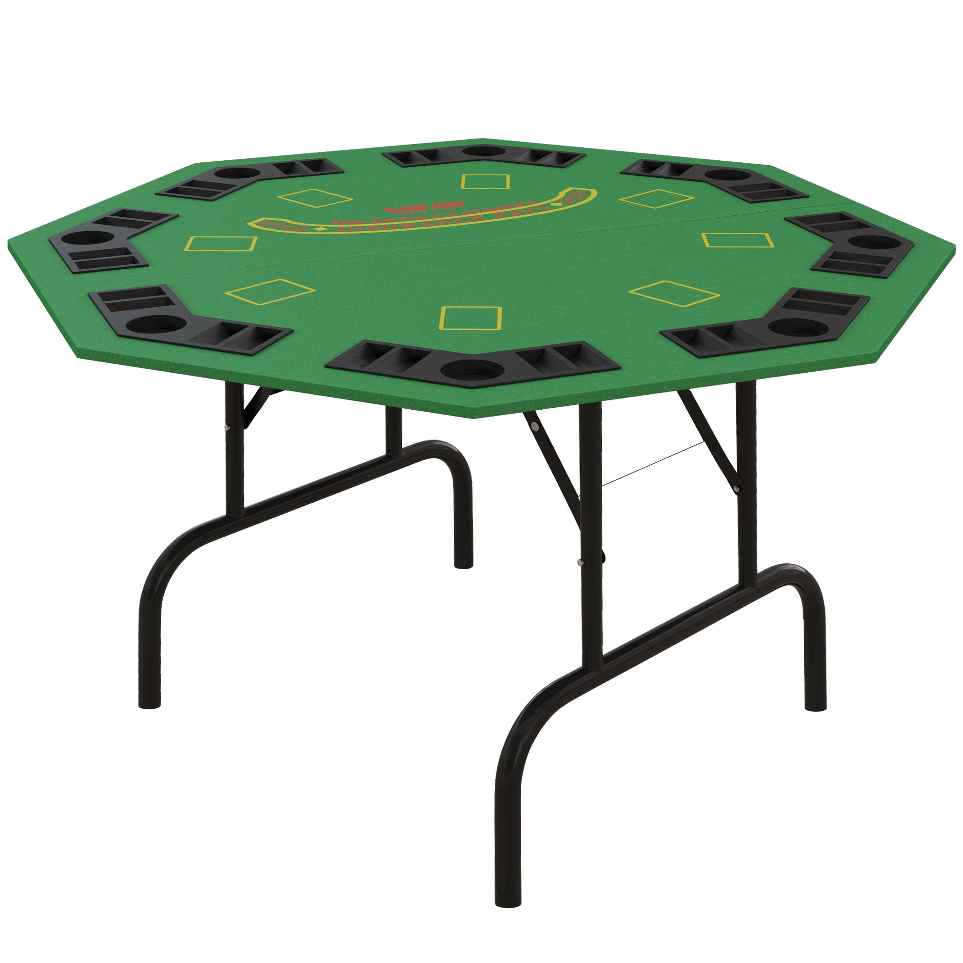 Soozier Poker Table Foldable 47" Octagon Casino Table Blackjack Texas Holdem Poker Table For 8 Players With Chips Tray And Cup Holders, Green Green Mdf Steel