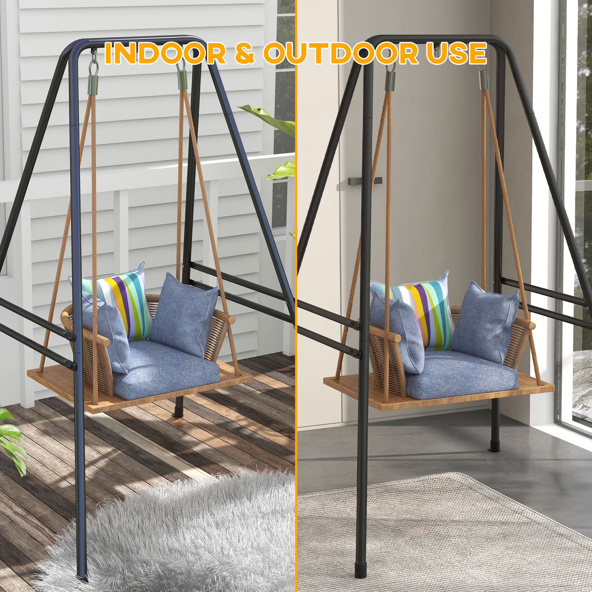 Outsunny A Shaped Hammock Chair Stand, Heavy Duty Swing Stand For Indoor & Outdoor Use, Max 330 Lbs., Black Black Steel