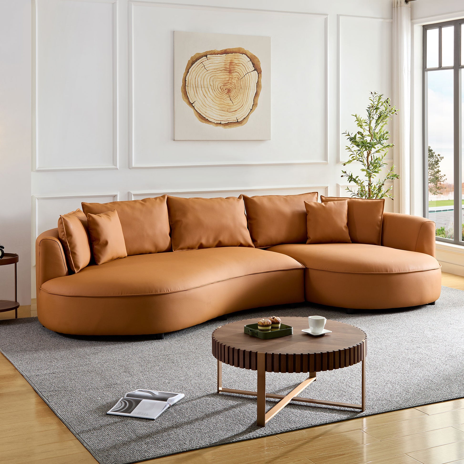 Modern Sectional Curved Sofa Couch For Living Room,Upholstered 5 Seat Sofa Couch Eco Leather Couch Set For Apartment Office,Orange Orange Bonded Leather 5 Seat