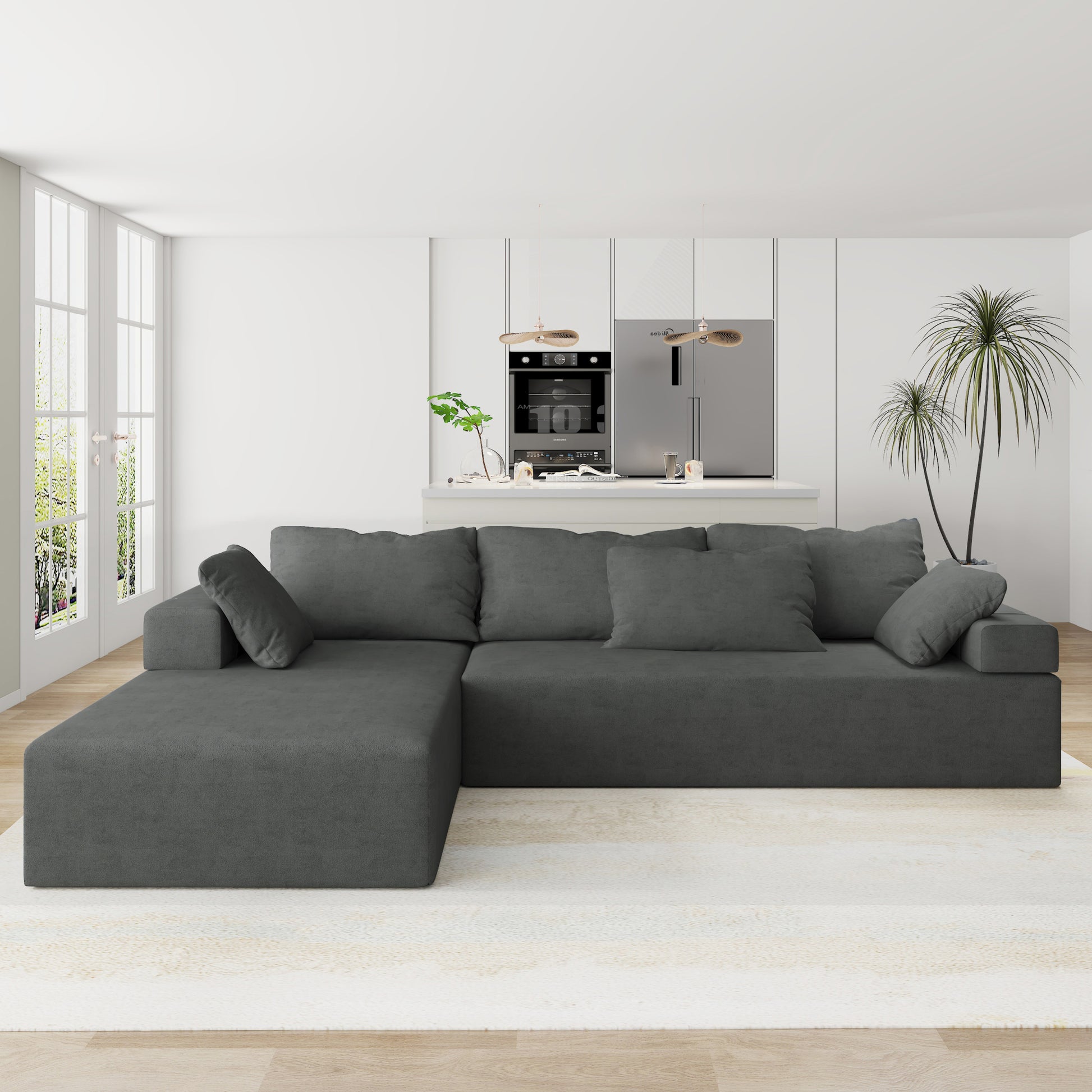 Modern Upholstered Sectional Sofa Couch Set,Modular 108" L Shaped Sectional Living Room Sofa Set With 6 Pillows,Free Combination Sofa Couch For Living Room,Bedroom Left Chaise Grey Foam Chenille 3 Seat