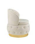 360 Degree Swivel Cuddle Barrel Accent Storage Chairs Beige Velvet