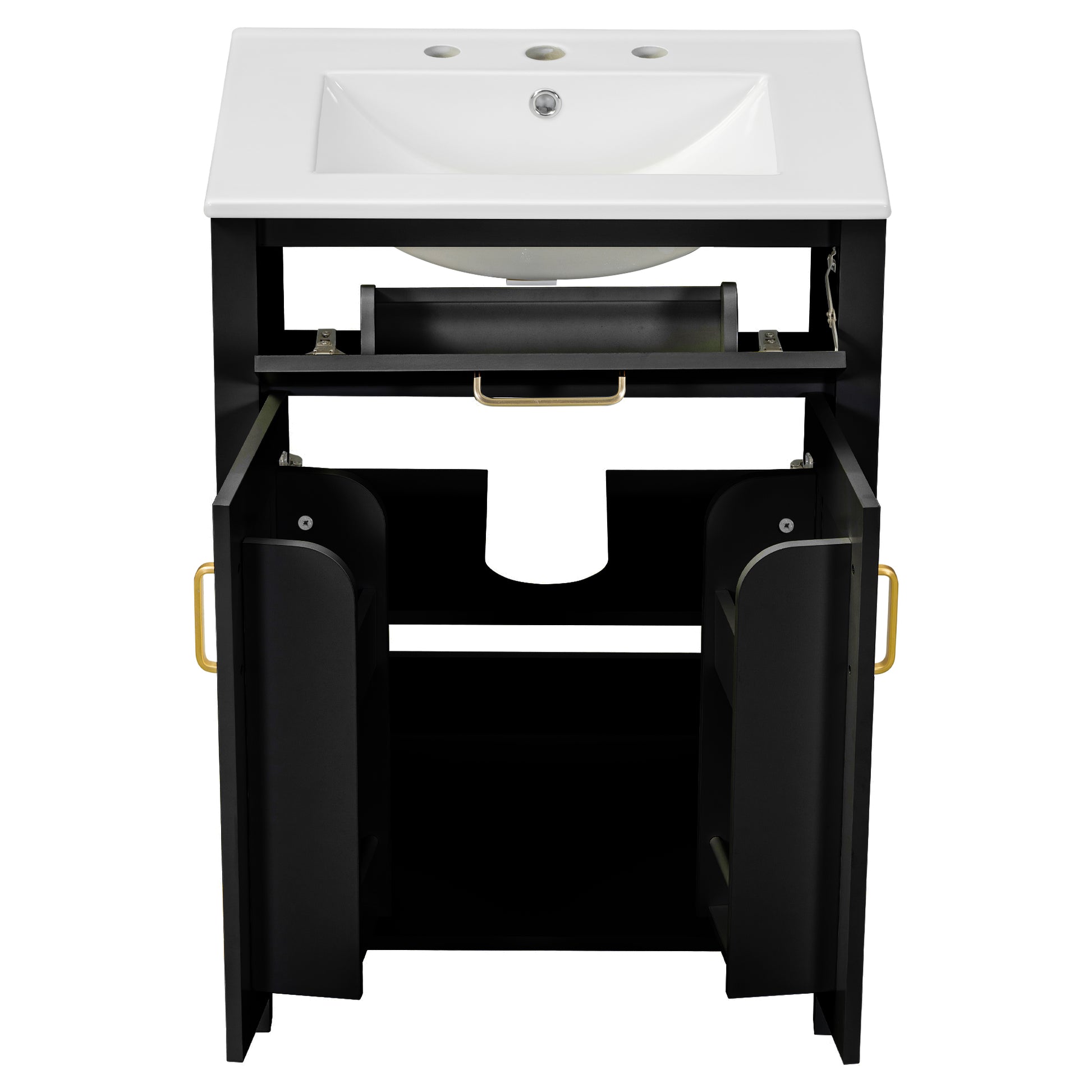 24"Bathroom Vanity Combo With Ceramic Sink, Luxurious Space Saving Vanity W24"*D18"*H34"Inch, 2 Soft Close Doors Black Bathroom Solid Wood Mdf