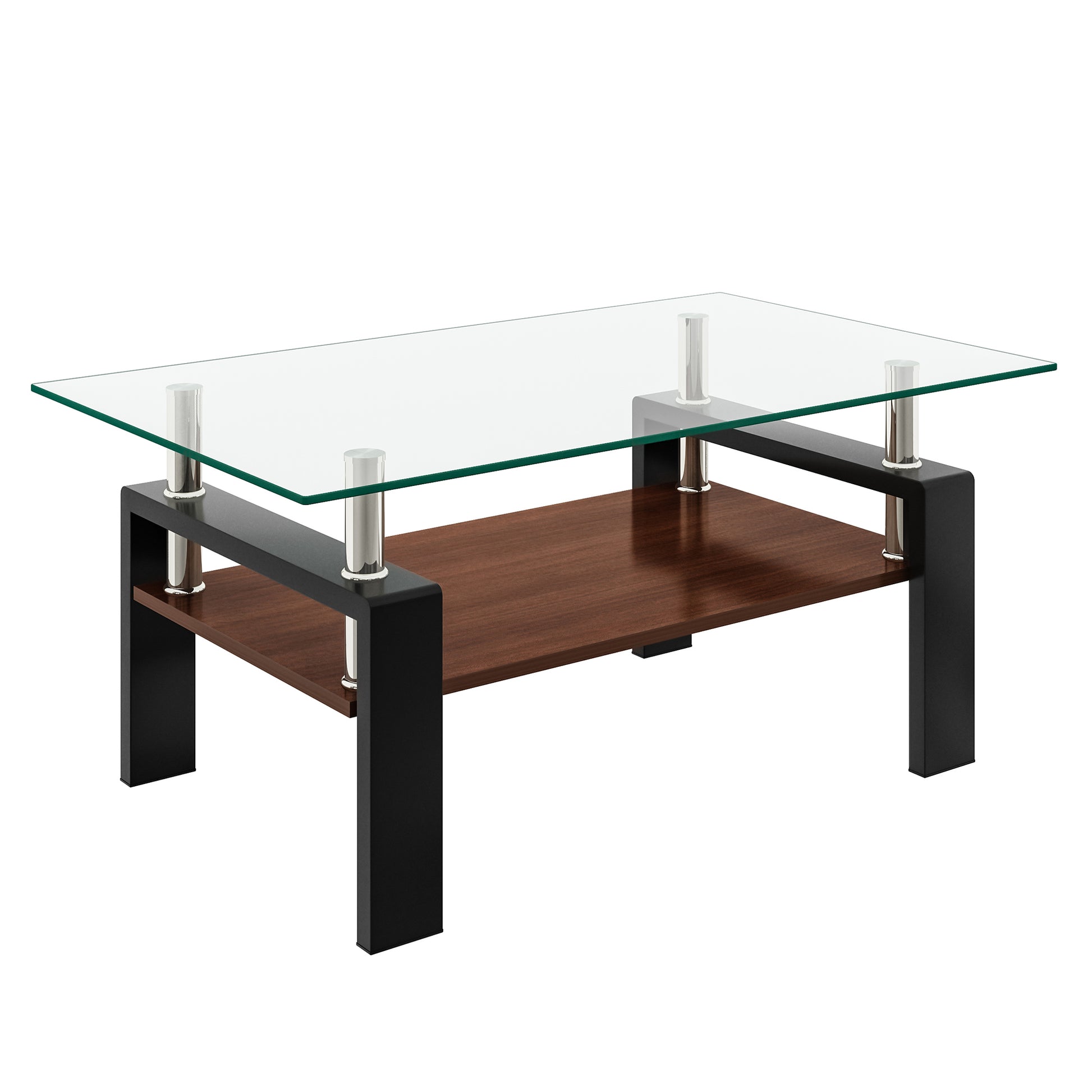 Rectangle Coffee Table, Tempered Glass Tabletop With Mdf Layer, Modern Table For Living Roomtransparent Glass Transparent Tempered Glass