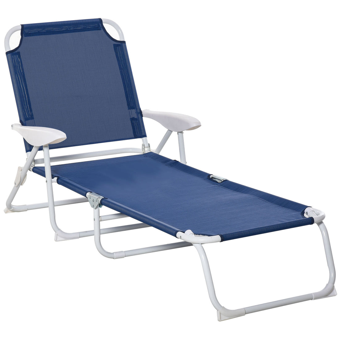 Outsunny Folding Chaise Lounge, Outdoor Sun Tanning Chair, 4 Position Reclining Back, Armrests, Metal Frame And Mesh Fabric For Beach, Yard, Patio, Blue Blue Metal