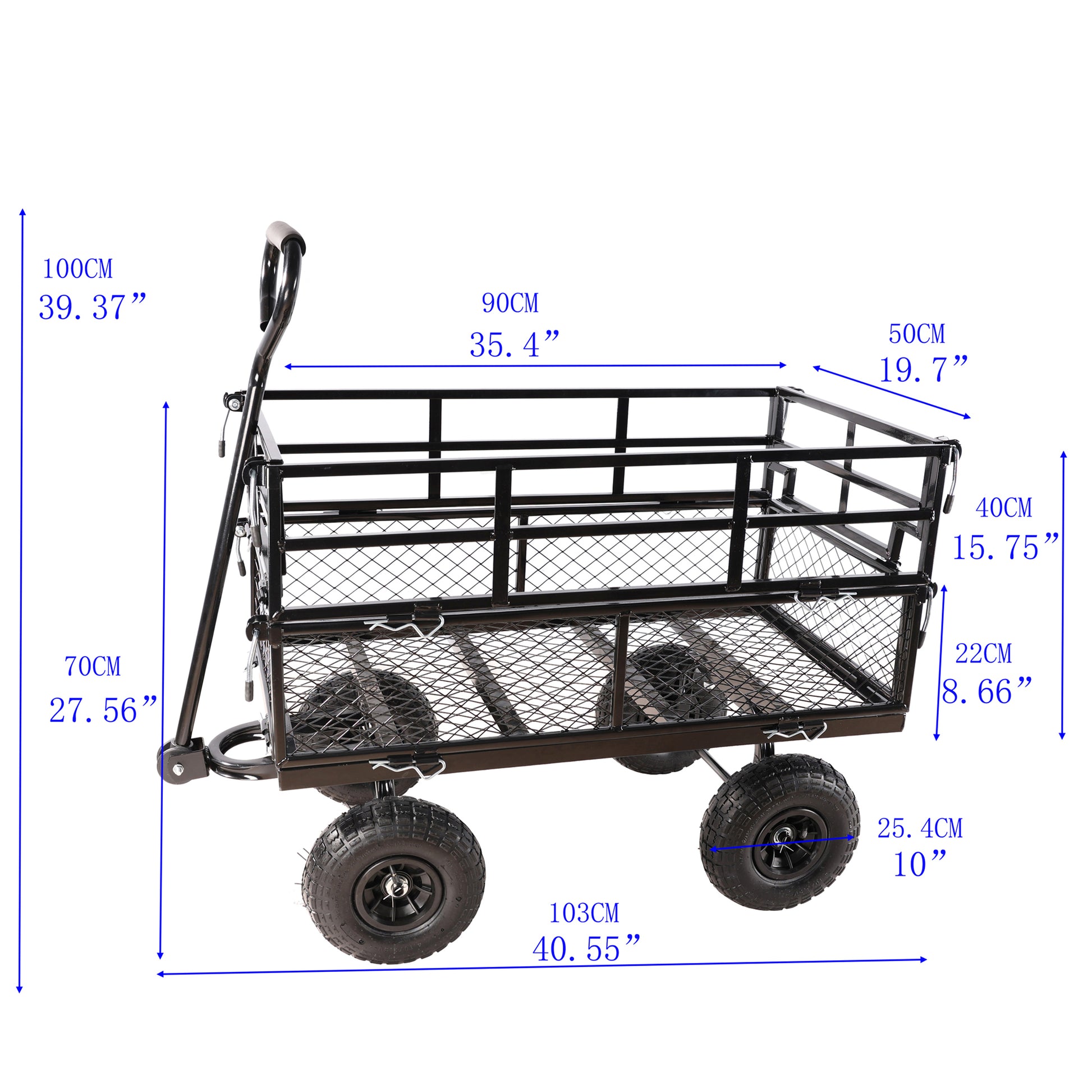 Black Double Fence Utility Cart Wagon Cart Garden