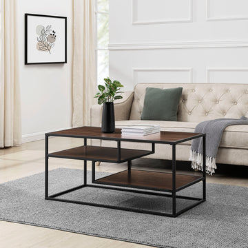 Contemporary Two Tone Metal Coffee Table Dark Walnut Dark Brown Mdf Mdf