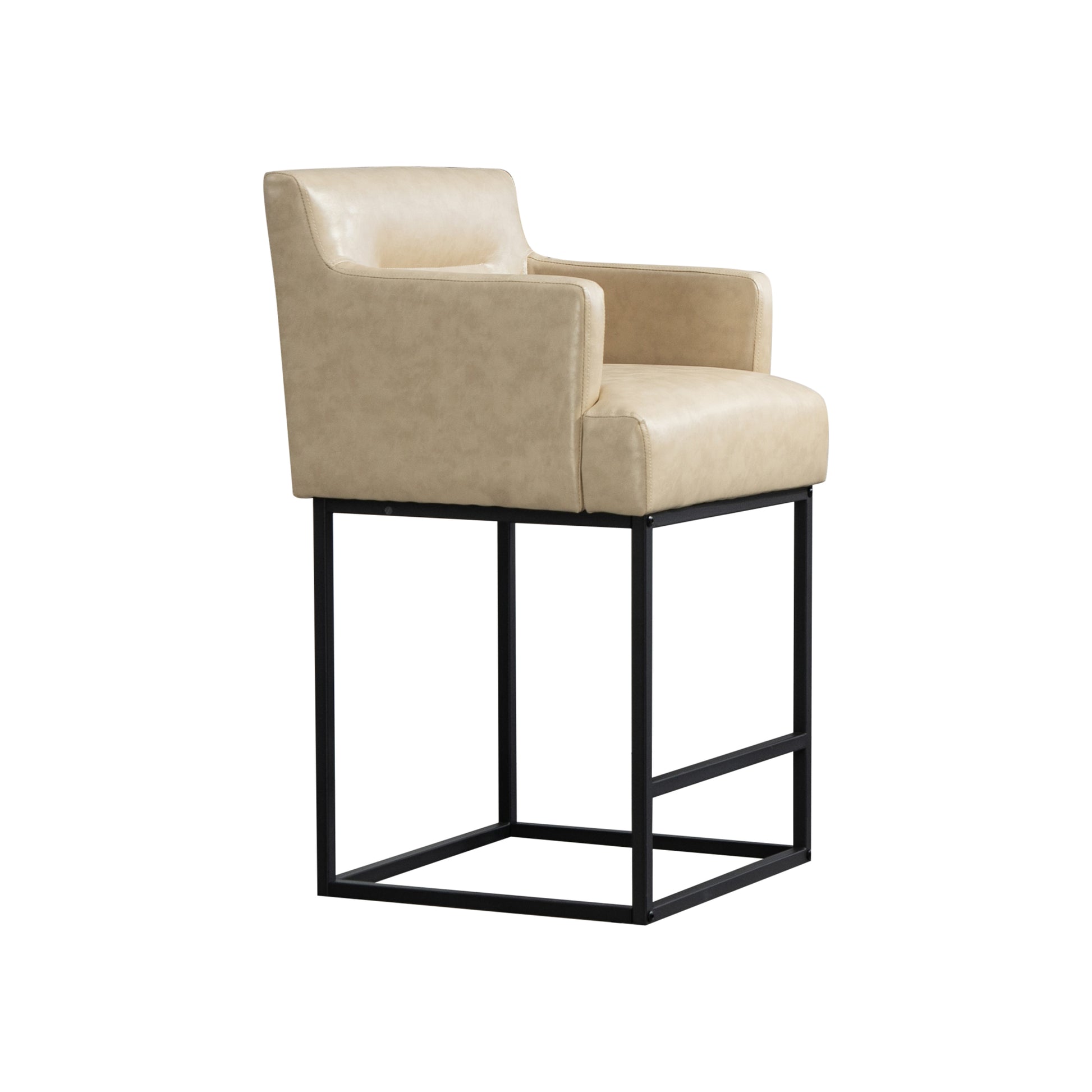 Coolmore Counter Height Bar Stools Set Of 2, Modern Square Bar Stool With Back, Black Metal Frames, Upholstered Bar Stools For Kitchen Island, Pub, Club Khaki Pu Khaki Primary Living Space Foam Pu