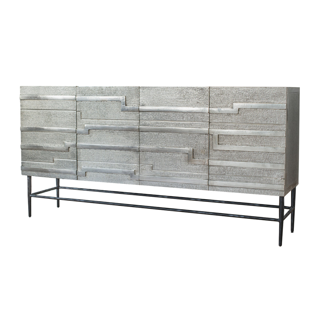 59X14.5X30" Linear 4 Door Credenza Black And Silver Brass