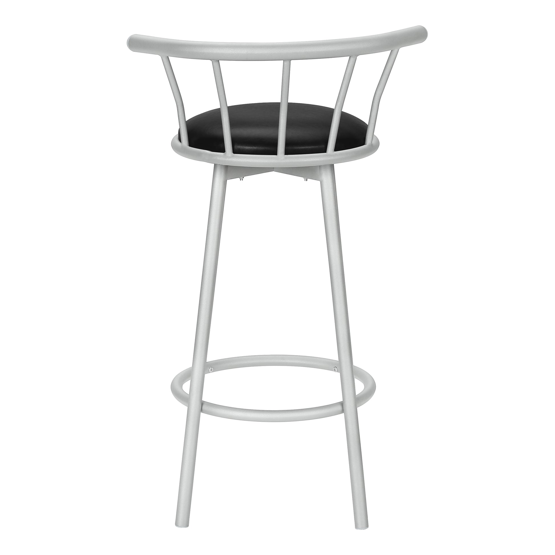 Barstool, Set Of 2, Swivel, Bar Height, Grey Metal, Black Leather Look, Contemporary, Modern Silver Foam Metal