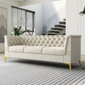 Fx P83 Cw Sofa Modern Velvet Living Room Chesterfield Design 82.7Inch Wide Sofa Cream White Color Beige Velvet 3 Seat