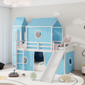 Twin Size Loft Bed With Slide Pink Tent And Tower Blue Old Sku:Wf298769Aac Twin Blue Solid Wood