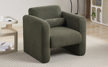 Modern Accent Chair Lambskin Sherpa Fabric Upholstered Comfy Reading Arm Chair Soft Padded Armchair With Back And Pillow For Living Room Bedroom Reception Waiting Room Office,Seaweed Green Seaweed Green Primary Living Space Upholstered