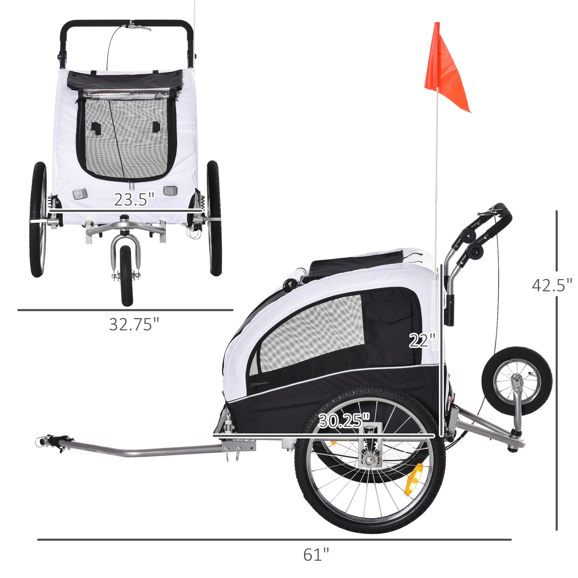 Aosom Dog Bike Trailer 2 In 1 Pet Stroller With Canopy And Storage Pockets, White White Steel