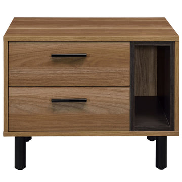 Brown Oak And Black 2 Drawer Nightstand Brown Black 2 Drawers Bedroom Rectangle Industrial Drawers Wood Metal