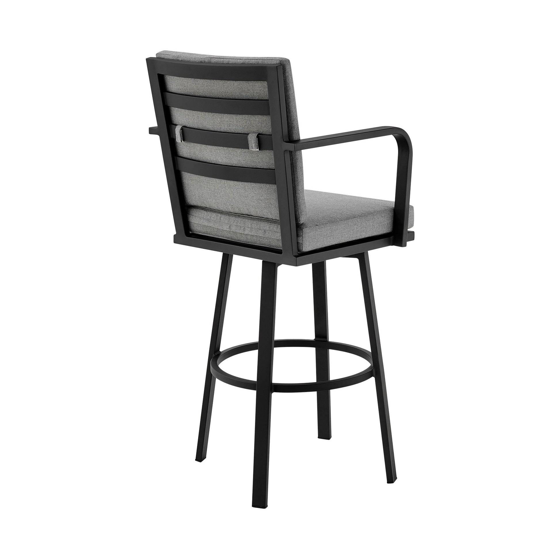 Faye 30 Inch Modern Patio Barstool, Black Aluminum Frame, Gray Cushions Grey Black Aluminum