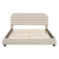 Queen Size Velvet Upholstered Platform Bed,Solid Frame And Stylish Curve Shaped Design, Beige Queen Beige Velvet