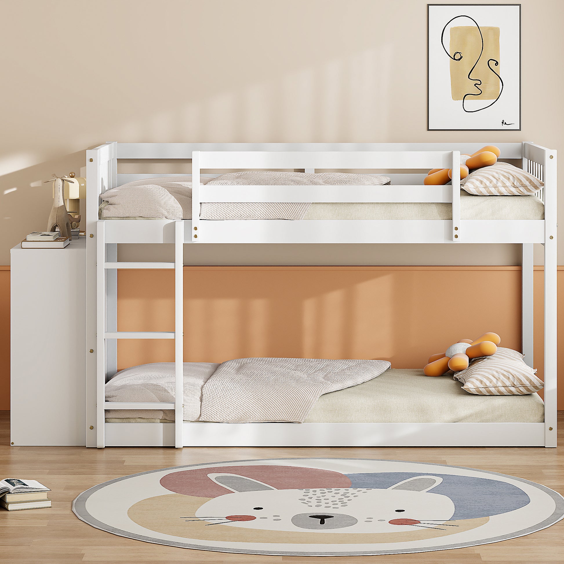 Twin Over Twin Bunk Bed With 4 Drawers And 3 Shelves White Twin White Solid Wood