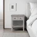 Transitional Nightstand With Two Drawers And Bottom Shelf, Gray Gray Wood