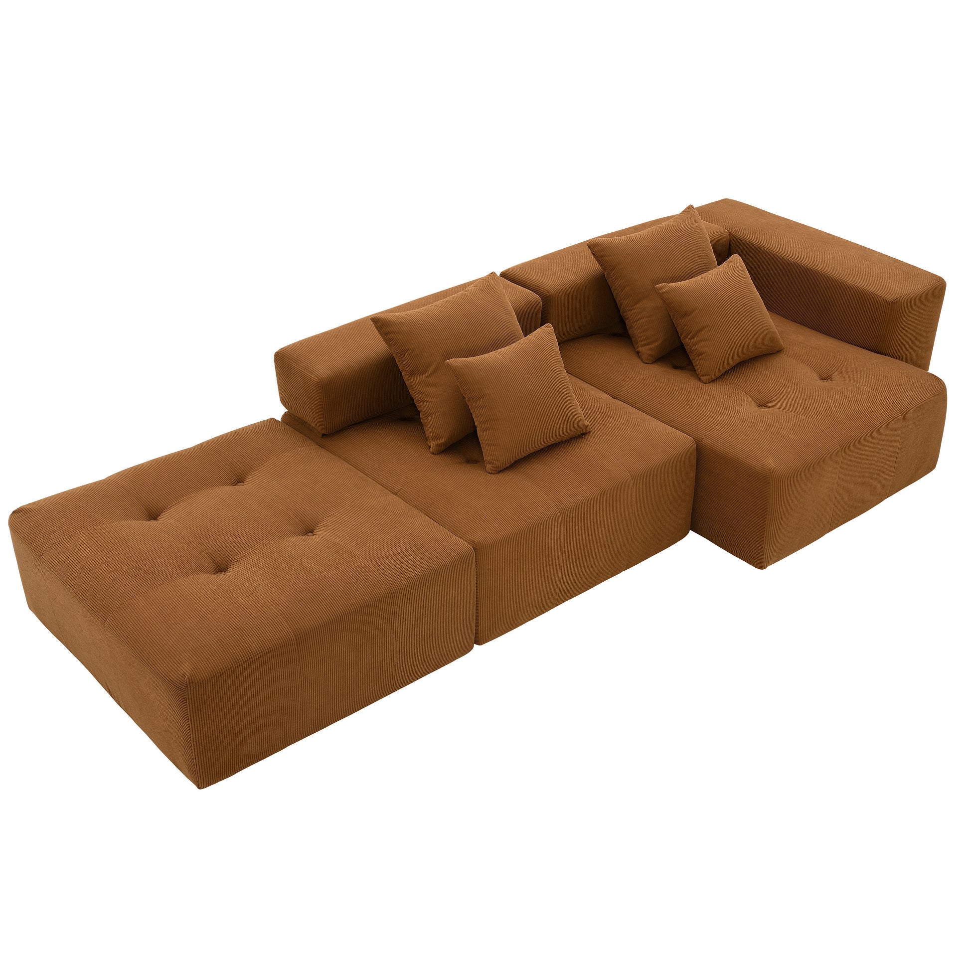 105.5'' L Shaped Modular Sectional Sofa,Minimalist Corduroy Floor Couch Set,Convertible Foam Filled Cloud Couch For Living Room,3 Pc Free Combination,No Assembly Required,3 Colors Brown Corduroy 4 Seat