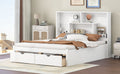 Queen Size Platform Bed With Storage Headboard And 2 Drawers, White Box Spring Not Required Queen White Wood Bedroom Bed Frame Solid Wood Mdf