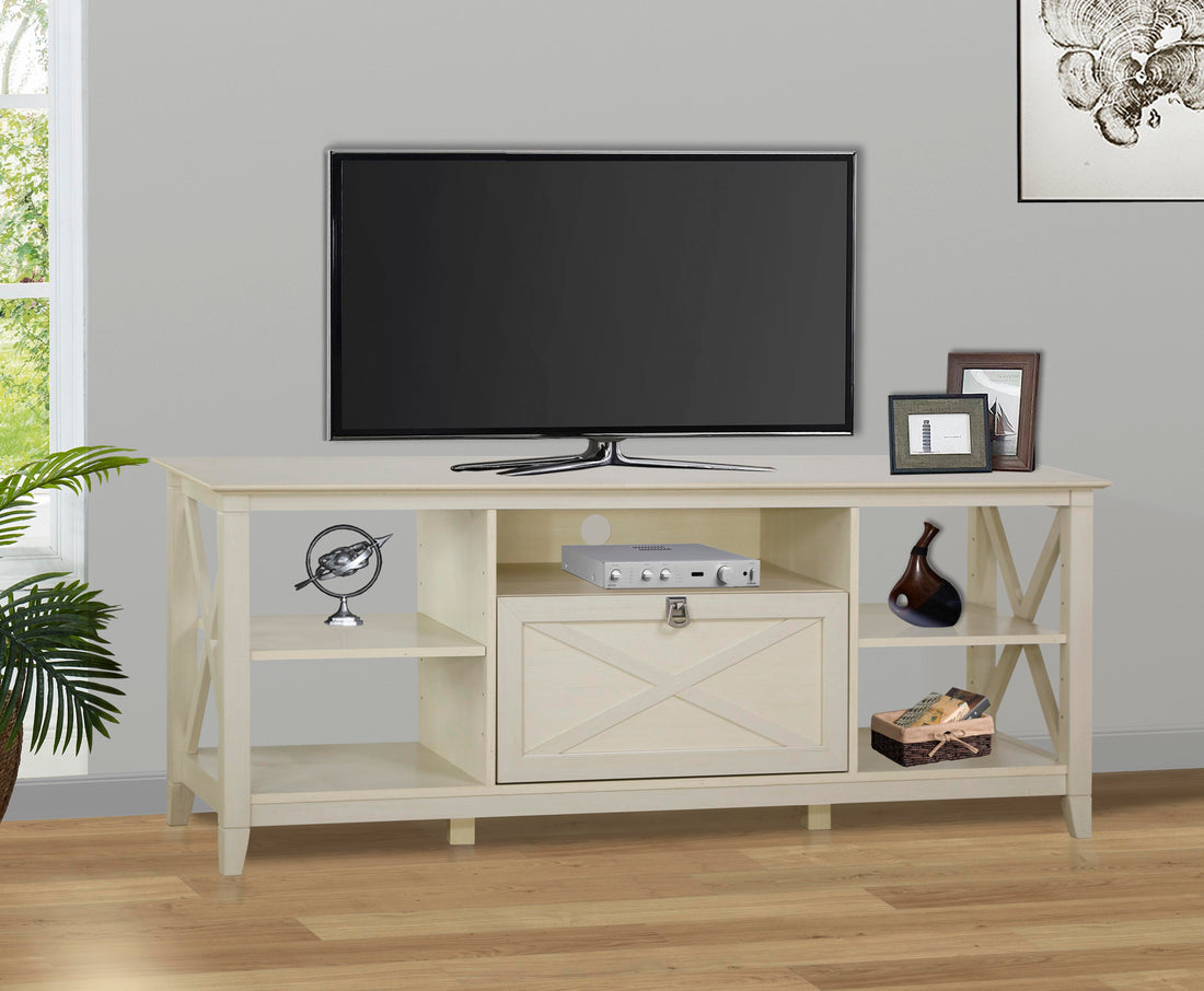 Tv Stand "Chic Antique White Tv Stand Media Console With Storage Elegant Entertainment Center With Open Shelves And Drawers" White 70 79 Inches Solid Wood