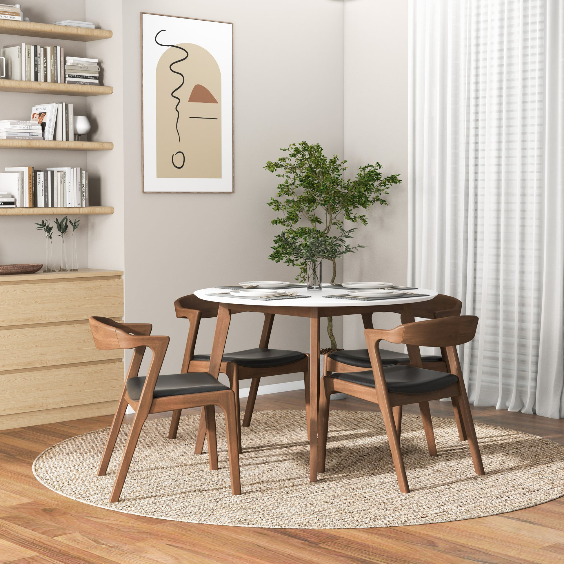 Alina Dining Table White Brown,White Seats 4 Brown Dining Room Mid Century Modern Oval Solid Wood