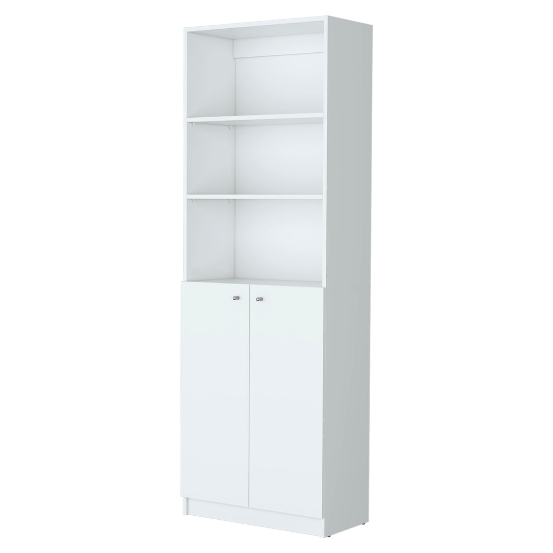 Sutton 2 Door Bookcase, Storage With Multi Level Shelves And Double Door Design White Particle Board Engineered Wood