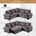 Modular Sofa, Sectional Couch L Shaped Sofa Couch With Pullout Sleeper, 5 Seat Chenille Corner Sofa For Living Room, 3 Pillows Included, Light Brown Light Brown Chenille Foam Plywood 5 Seat