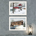 2 Piece Vignette Winter Covered Bridges White Framed Wall Art For Living Room, Bedroom Wall Art Print For Home Decor By Billy Jacobs Multicolor Wood Paper