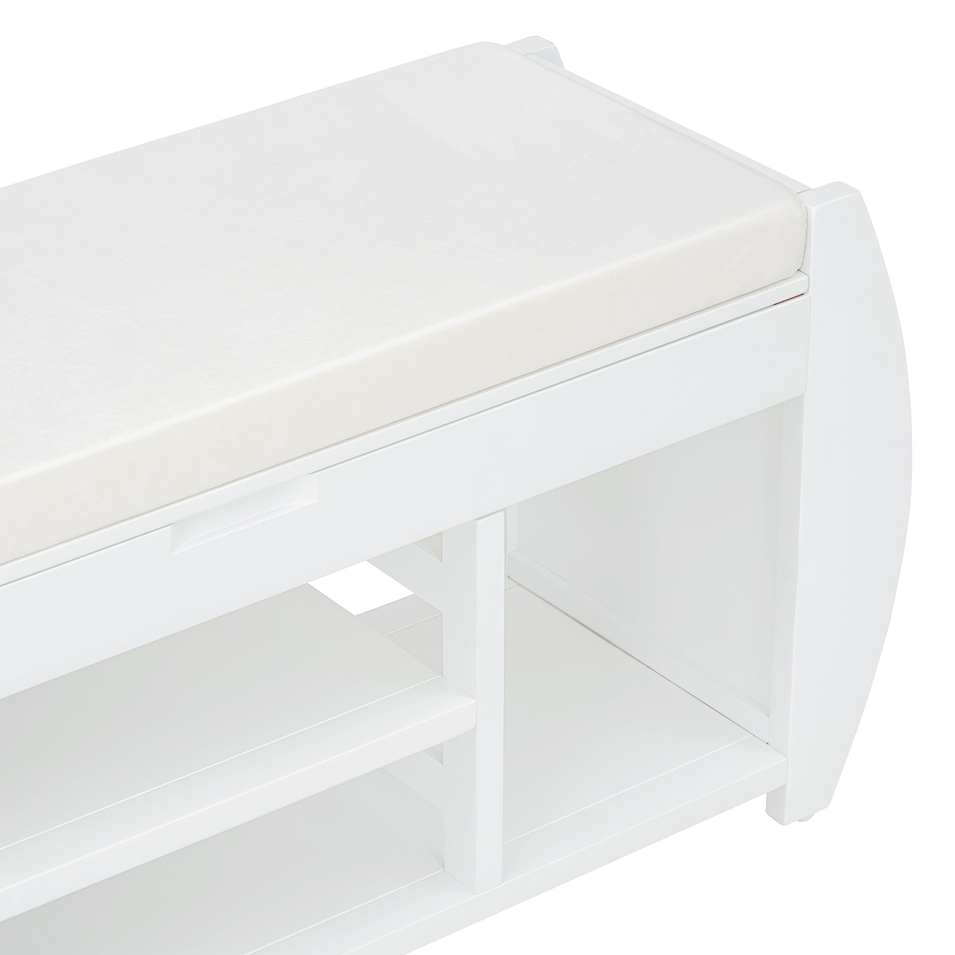 Retro Multifunctional Storage Bench With Cushion And Curved Side Panel For Entrance And Living Room Antique White Antique White Mdf