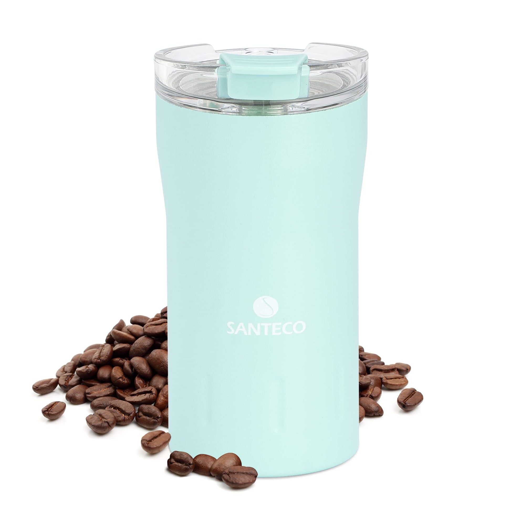 Travel Coffee Mug 12 Oz, Insulated Coffee Cups With Flip Lid, Stainless Steel Coffee Mugs Spill Proof, Double Wall Vacuum Tumblers, Reusable To Go Mug For Hot Ice Coffee Tea Green Mint Green