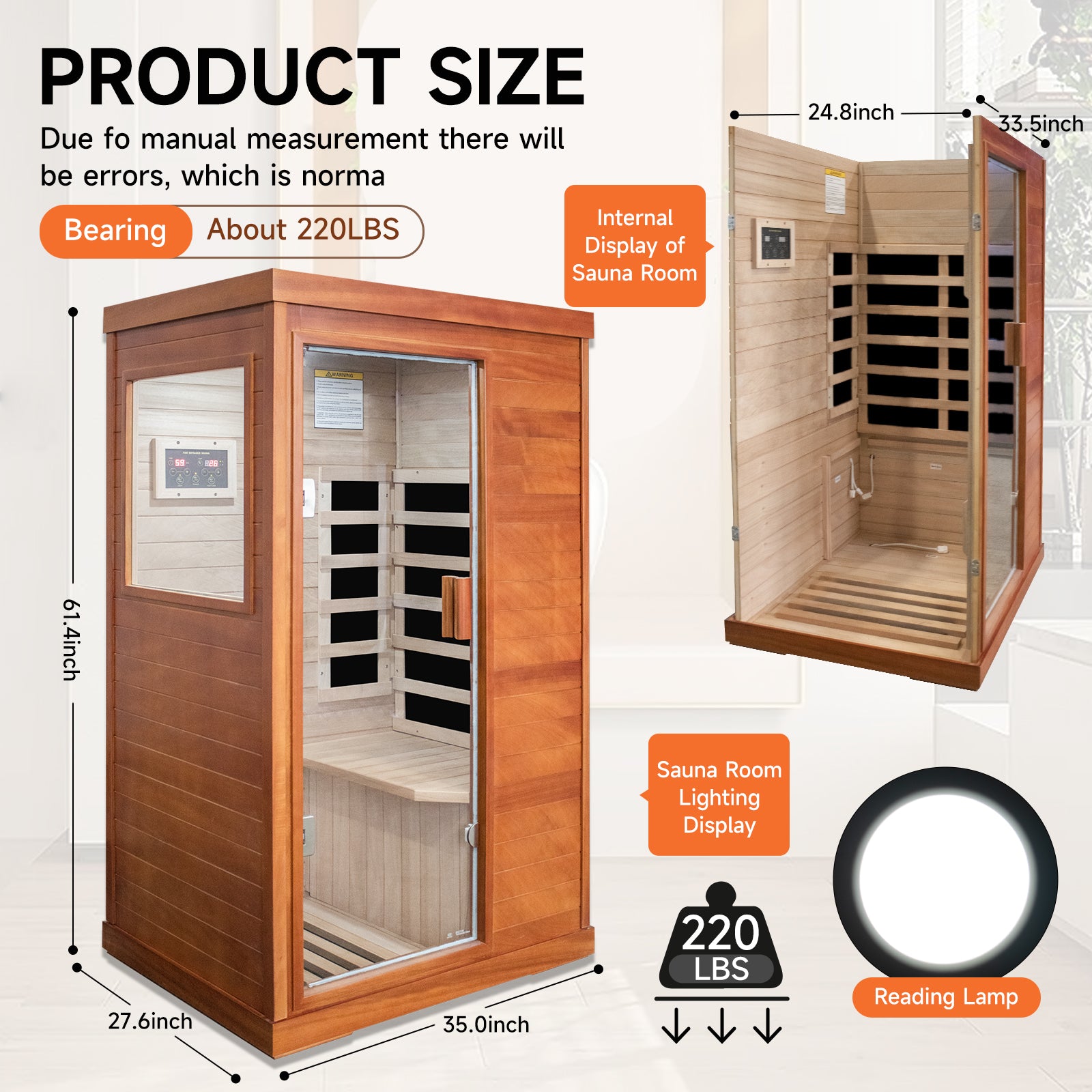 Infrared Sauna Room Single Room Natural Metal & Wood Solid Wood